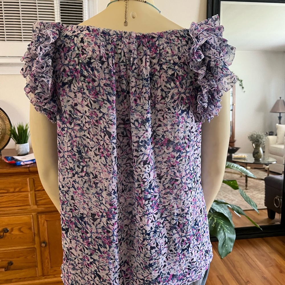 Banana Republic Ruffle Shoulder Print Top / Blouse - Picture 5 of 9